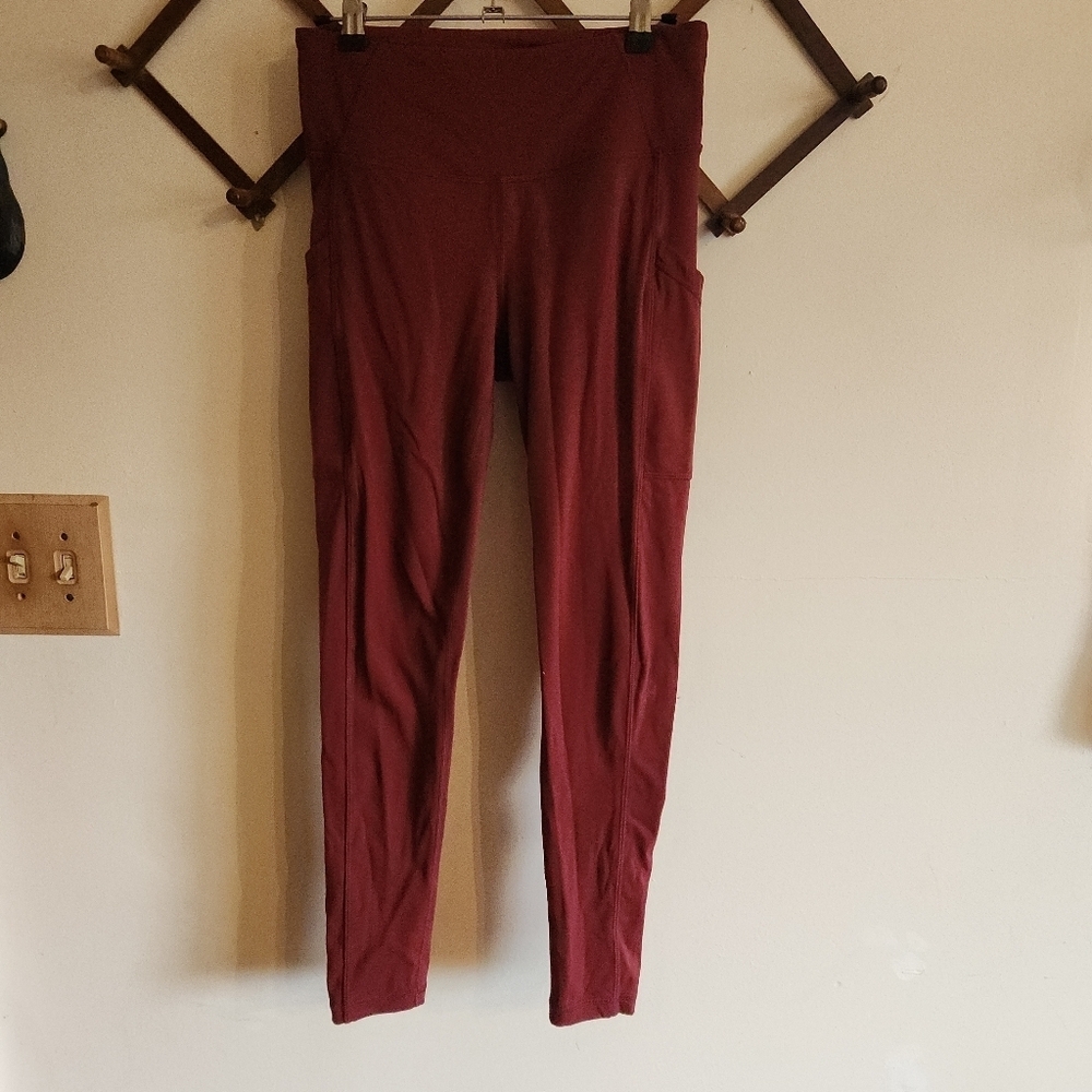 Prana Leggings Red High-Waisted Pockets Medium M Stretchy